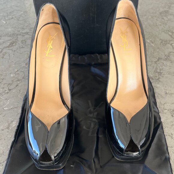 Yves Saint Laurent (YSL) Tribute black patent leather platform peep-toe heels - Picture 9 of 10